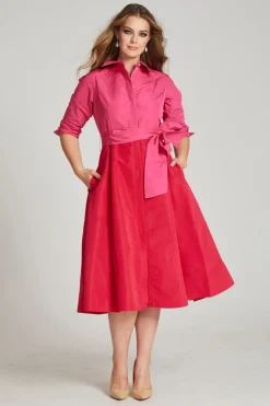 Two Tone Taffeta Shirt Dress
