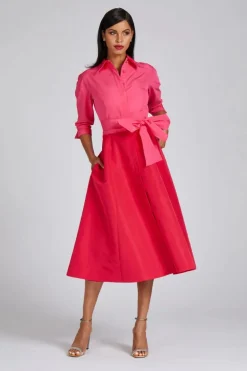 Two Tone Taffeta Shirt Dress